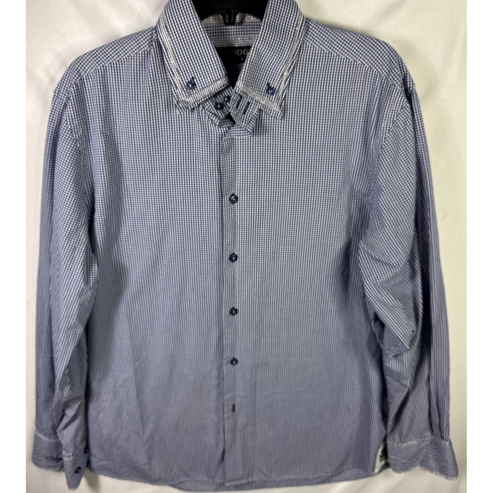Coogi Luxe Men's XL Blue White Check Shirt Contrast Trim Embroidered Logo